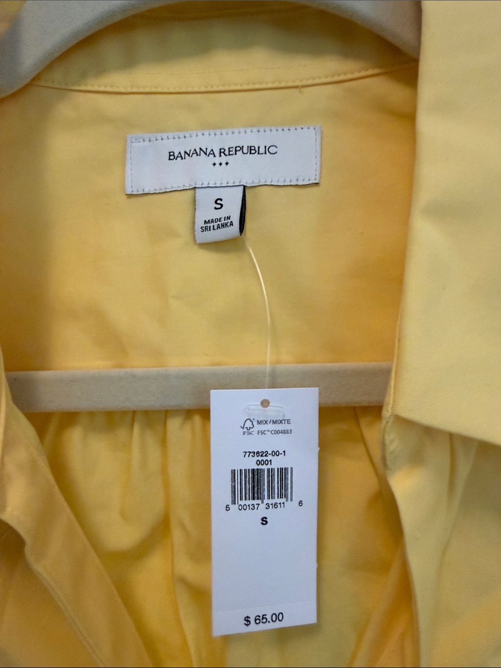 NWT Banana Republic Poplin Collared Top | Size S | Yellow Hibiscus - Picture 2 of 3